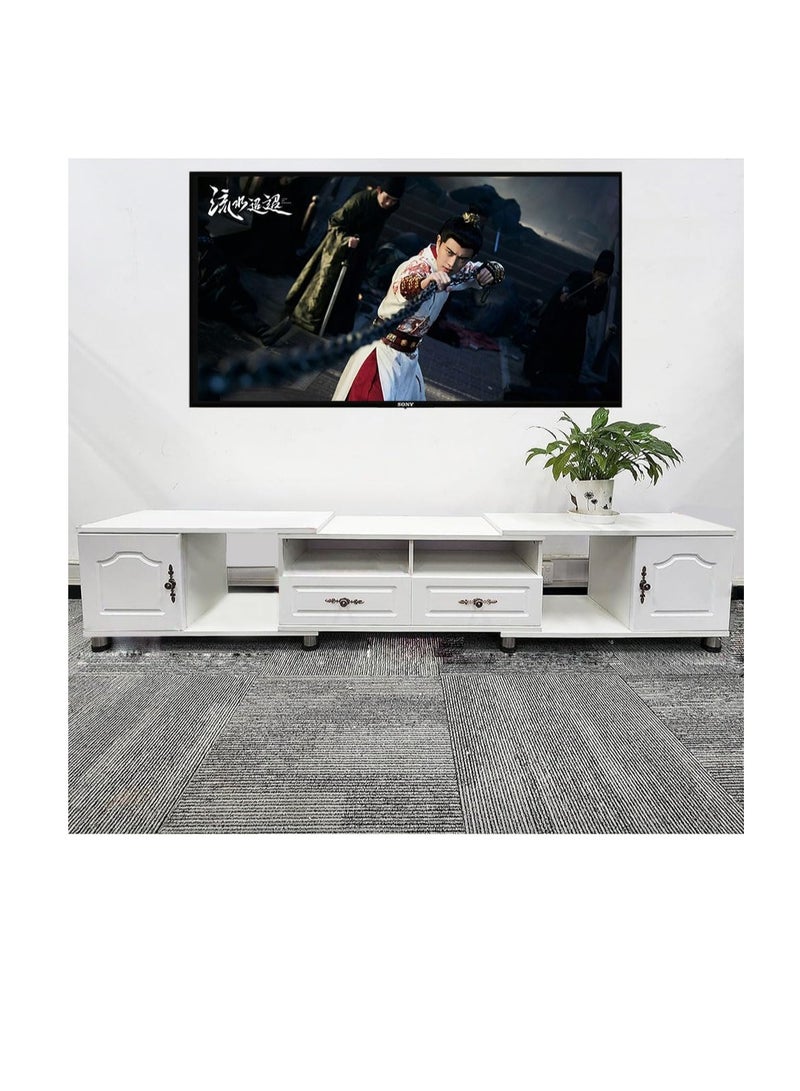 Generic European Style TV Cabinet 140CM~220CM Extendable TV Stand Multi Storage Space TV Desk with Open Shelves & Drawers for 55/65/75 inch TV Home Living Room Bedroom Entertainment Console Table TV Unit（TV140） - Image 1