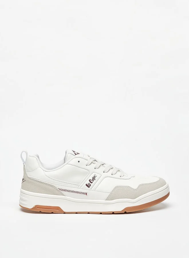 لي كوبر Men's Logo Detail Low Ankle Sneakers with Lace-Up Closure