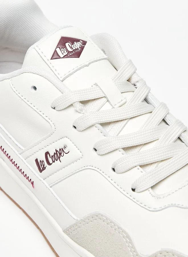 لي كوبر Men's Logo Detail Low Ankle Sneakers with Lace-Up Closure