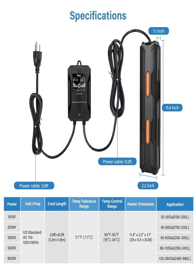 hygger Aquarium Heater, 100W/200W/300W/500W/800W Submersible Fish Tank Heater with Over-Temperature Protection and Automatic Power-Off Fish Heater with Digital Controller for Freshwater and Saltwater - Image 5