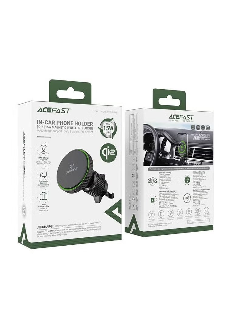 ACEFAST - Fast Qi2 Wireless Charger Magnetic Car Holder D33 – 15W Fast Charging, Universal Compatibility, Air Vent Mount, Secure Grip, LED Indicator, One-Handed Operation, Ideal for iPhone and Android - Image 1