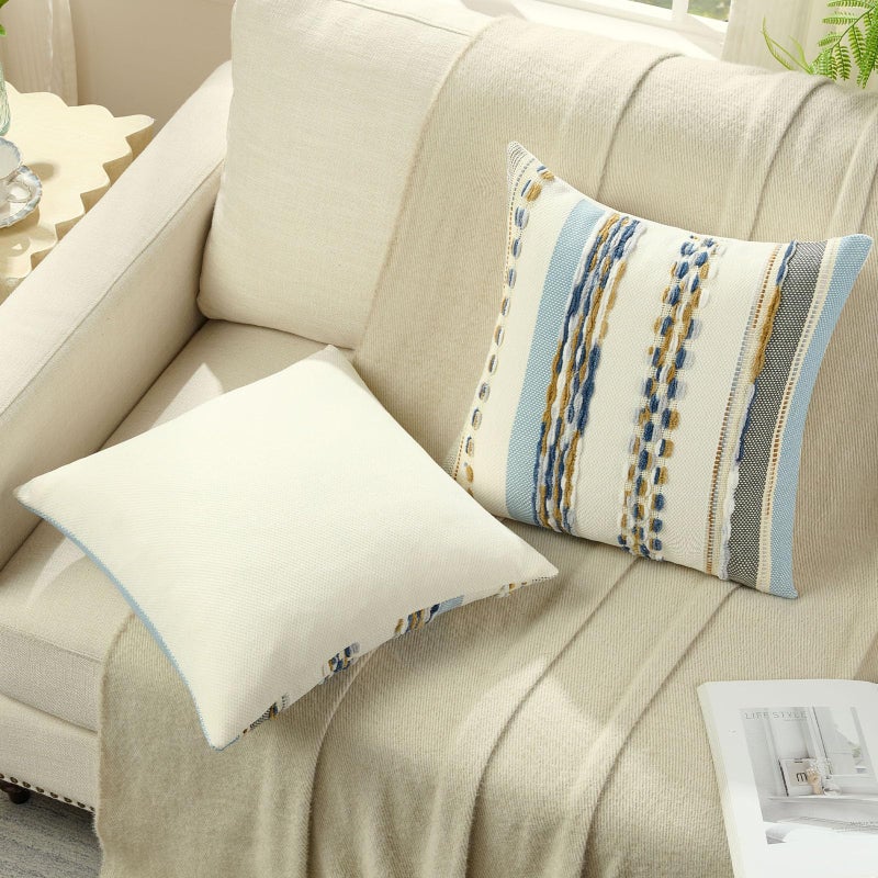 FUTEI Navy Brown Decorative Throw Pillow Covers 18x18 Inch Set of 2, Soft Tufted Striped Textured Accent Cushion Case,Boho Pillows for Couch Decor - Image 4