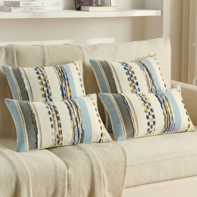 FUTEI Navy Brown Decorative Throw Pillow Covers 18x18 Inch Set of 2, Soft Tufted Striped Textured Accent Cushion Case,Boho Pillows for Couch Decor - Image 5