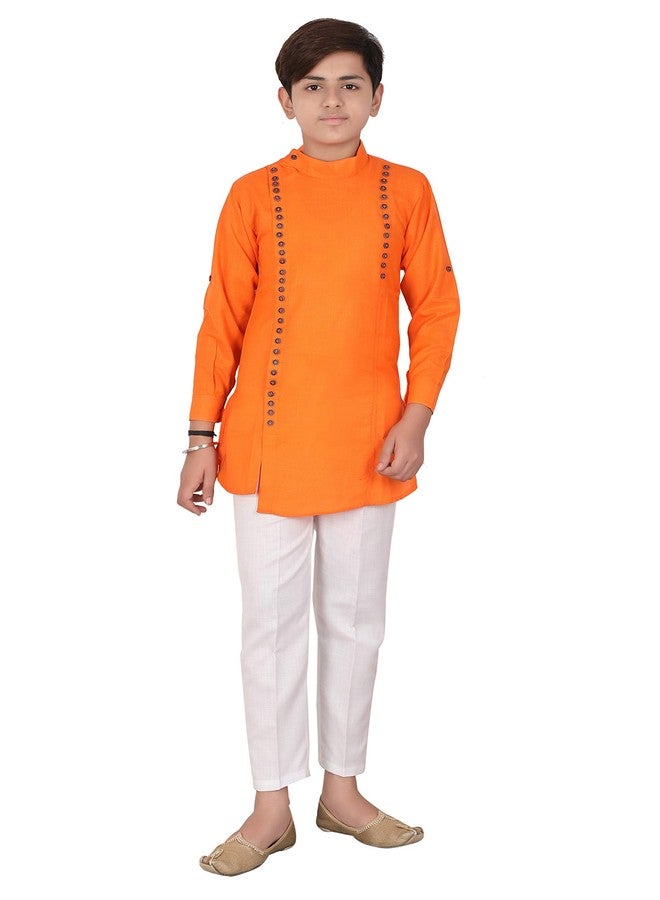Qtsy Indian Cotton Kurta Set for Boys Orange - Image 1