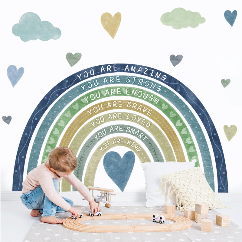 HATARU Watercolor Rainbow Wall Sticker Peel and Stick Kids Nursery Wall Decor Stickers Boho Blue Inspirational Walls Decals for Boys Bedroom You Are Decal Motivational Vinyl Art Murals for Baby Room Playroom - Image 1