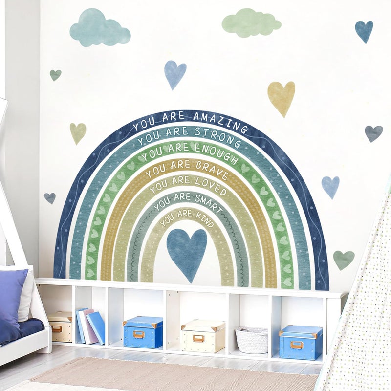 HATARU Watercolor Rainbow Wall Sticker Peel and Stick Kids Nursery Wall Decor Stickers Boho Blue Inspirational Walls Decals for Boys Bedroom You Are Decal Motivational Vinyl Art Murals for Baby Room Playroom - Image 2