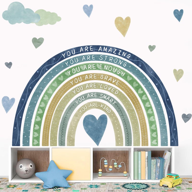 HATARU Watercolor Rainbow Wall Sticker Peel and Stick Kids Nursery Wall Decor Stickers Boho Blue Inspirational Walls Decals for Boys Bedroom You Are Decal Motivational Vinyl Art Murals for Baby Room Playroom - Image 5