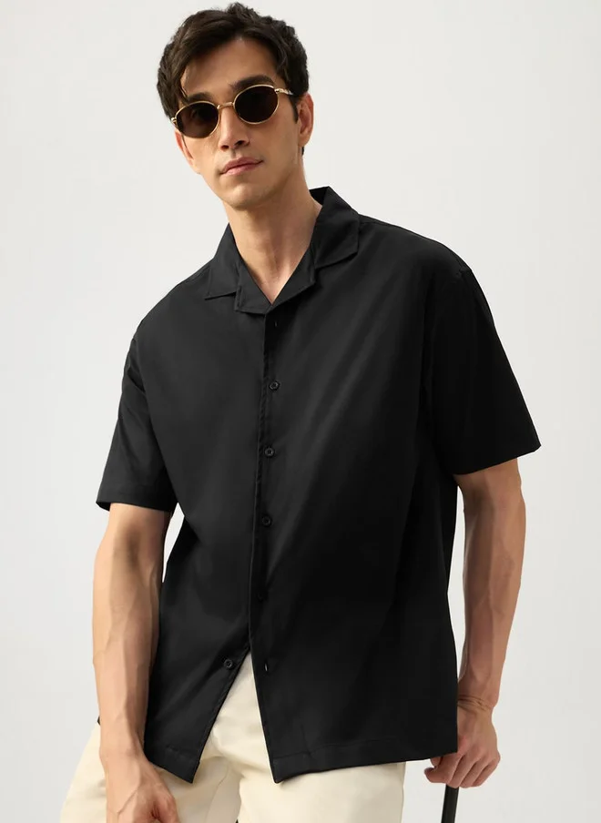 The Souled Store The Souled Store Men's Black Casual Shirt with Cuban Collar