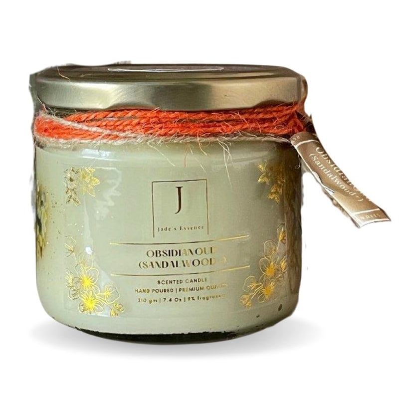 Jade's Essence Jades Essence EcoFriendly Scented Soy Candle 210gm ObsidianOud Sandalwood Stress Relief Fragrance ToxinFree Sustainable 60 hrs HandPoured Organic Clean Burning Aromatherapy 