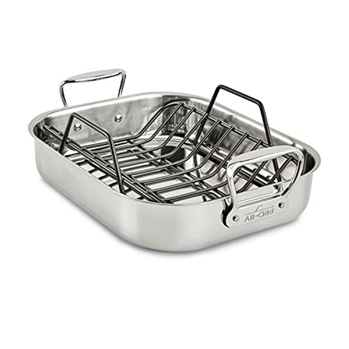 All-Clad Specialty Stainless Steel Roaster with Nonstick Rack 11x14 Inch Oven Broiler Safe 500F Roaster Pan, Pots and Pans, Cookware Silver - Image 1