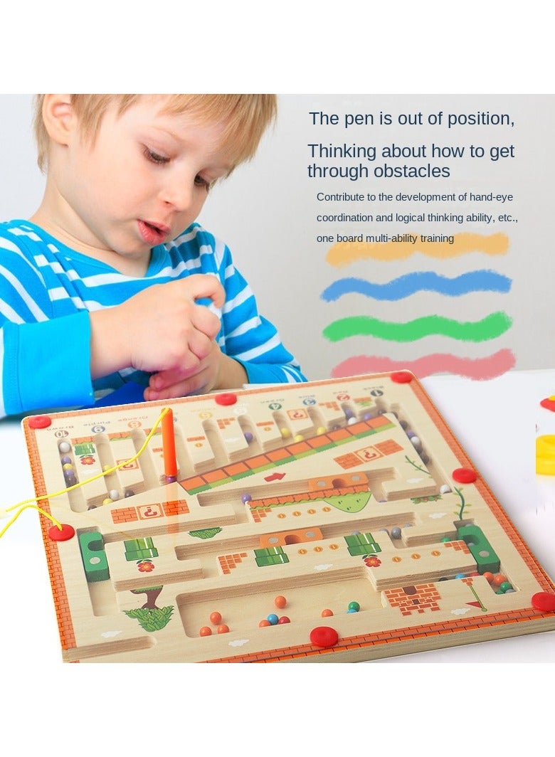 Hobbi ​متاهة مغناطيسية للألوان والأرقام - ألعاب مونتيسوري خشبية لعمر 3 سنوات+ | لوح تصنيف ألوان وعد - تدريب المهارات الحركية الدقيقة للأطفال (مناسب للبنين والبنات) إصدار منزل الفطر - Image 2