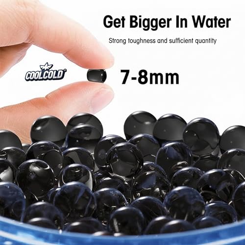 COOLCOLD Gel Blaster Refill Ammo – 20,000 Rounds of 7-8mm Non-Toxic Water Beads for Gel Guns – Safe for Adults 15+ – Transparent Blue Gel Bullets – Pack of 2 – Also Ideal as Home Decor Vase (Black) - Image 2