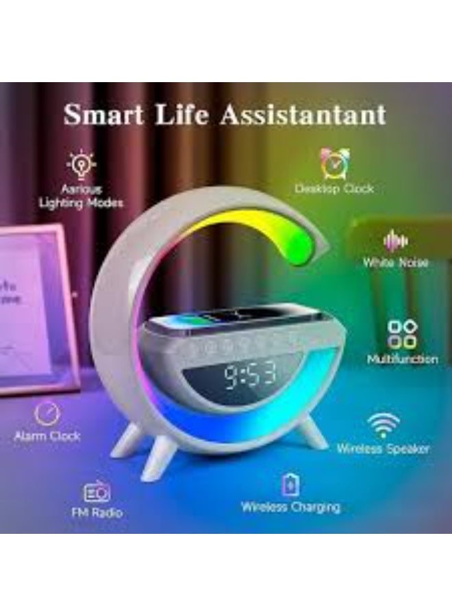 A lamp with different color settings, it also functions as a wireless mobile charger, clock, alarm, and has a large 1200 mAh battery. - Image 4