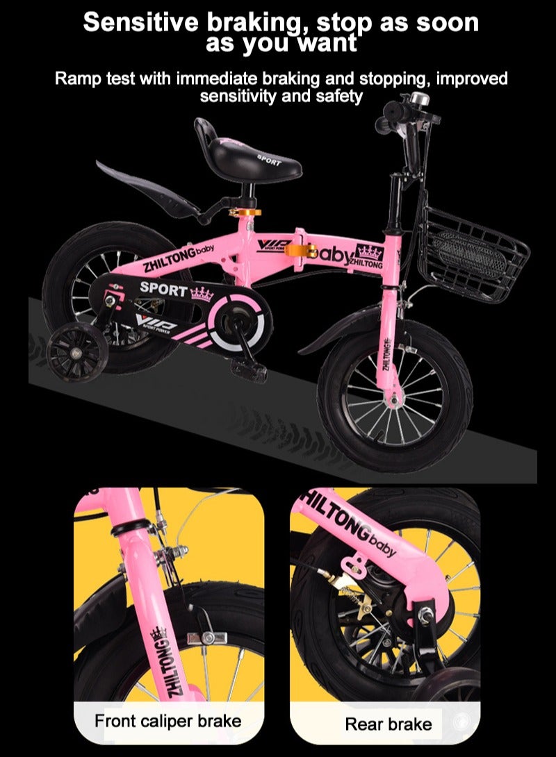 Zhiltong 16 Inch Foldable Bicycle for Kids Boys Girls 2-10 Years, With Flashing Training Wheels and Dual Brakes, Carbon Steel Frame Children Bicycle with Adjustable Rear Seat - Image 4