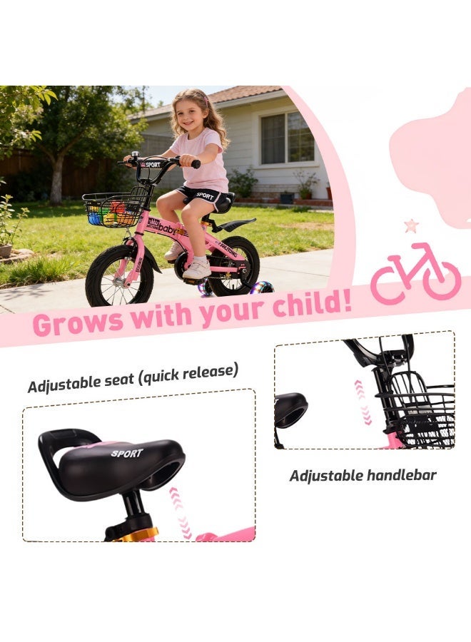 Zhiltong 16 Inch Foldable Bicycle for Kids Boys Girls 2-10 Years, With Flashing Training Wheels and Dual Brakes, Carbon Steel Frame Children Bicycle with Adjustable Rear Seat - Image 3