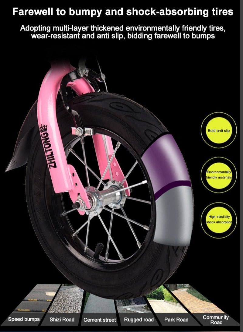 Zhiltong 16 Inch Foldable Bicycle for Kids Boys Girls 2-10 Years, With Flashing Training Wheels and Dual Brakes, Carbon Steel Frame Children Bicycle with Adjustable Rear Seat - Image 5