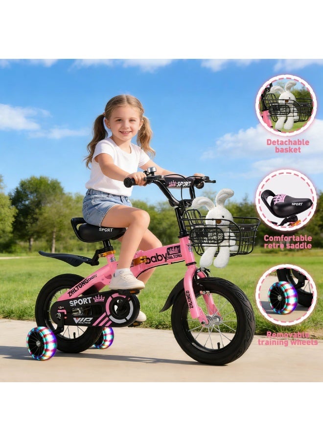 Zhiltong 16 Inch Foldable Bicycle for Kids Boys Girls 2-10 Years, With Flashing Training Wheels and Dual Brakes, Carbon Steel Frame Children Bicycle with Adjustable Rear Seat - Image 4
