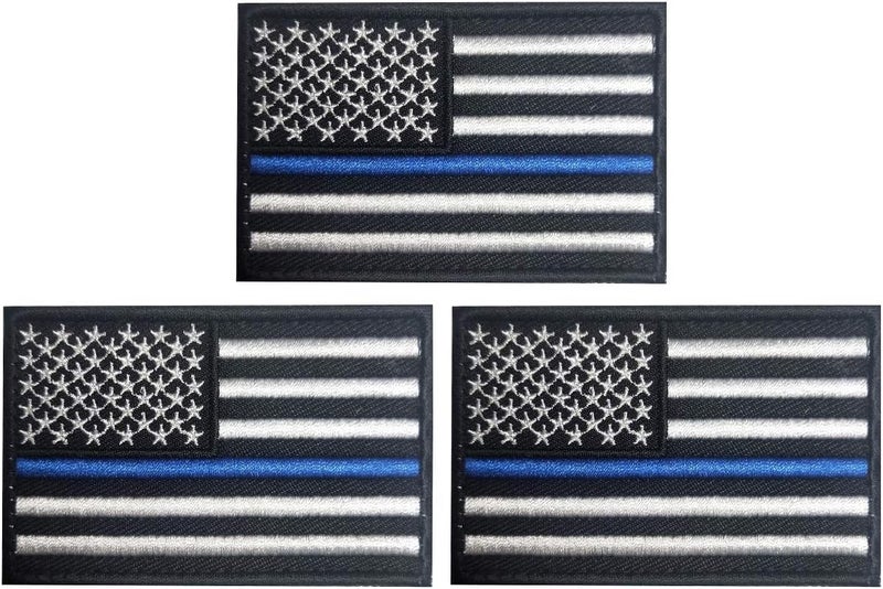 JAVD 3 Pack American Thin Blue Line Flag Patch - US Police Flag Embroidery for Hats, Tactical Bags, Jackets, Clothes - Team Military - Image 1