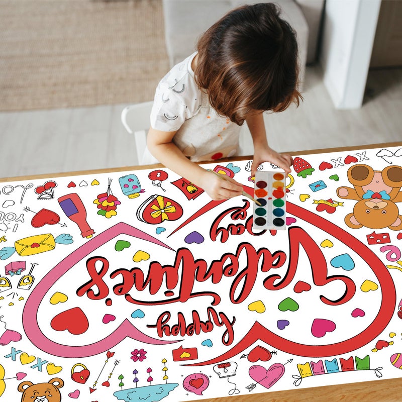 CUUSNNY Valentines Day Large Coloring Tablecloth for Kids, Valentine's Day Giant Coloring Poster for Classroom Activity and Home Party Favors, 30x72 Inch - Image 5