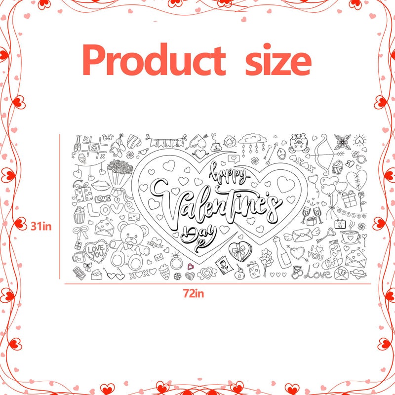 CUUSNNY Valentines Day Large Coloring Tablecloth for Kids, Valentine's Day Giant Coloring Poster for Classroom Activity and Home Party Favors, 30x72 Inch - Image 2