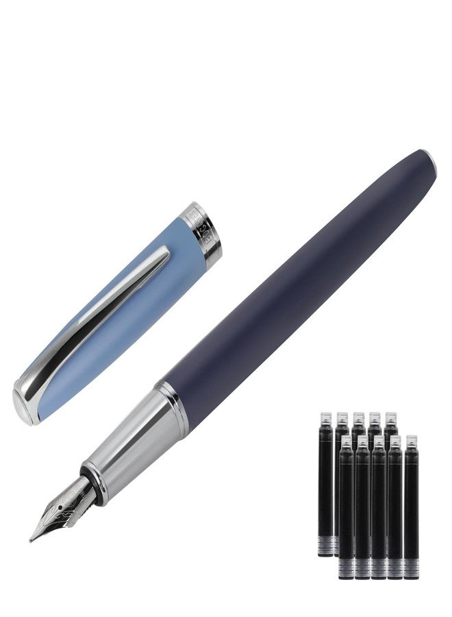 BOCIYER Contrast Color Fountain Pen Set - Medium Nib, Refillable Fancy Pens Box (Blue) - Image 1