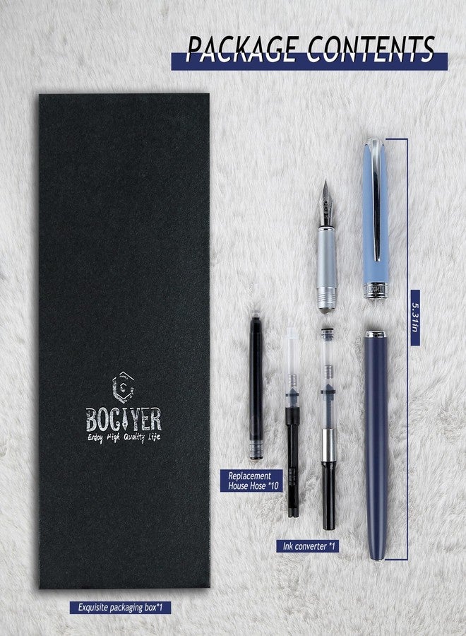 BOCIYER Contrast Color Fountain Pen Set - Medium Nib, Refillable Fancy Pens Box (Blue) - Image 3