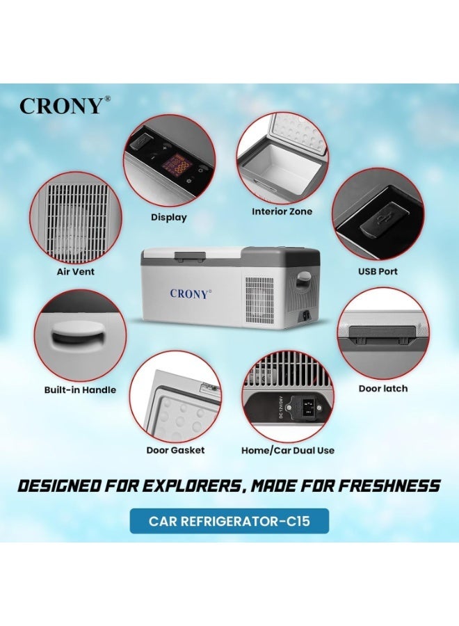 كروني ثلاجة سيارة محمولة C15 سعة 15 لترًا | ثلاجة ومجمد حراري | تيار مستمر 12 فولت/24 فولت | لوحة تحكم LED، اتصال بالتطبيق، من -20 إلى 20 درجة مئوية، حماية لبطارية السيارة. ثلاجة ومجمد محمولة سعة 15 لترًا مع تبريد حراري، نطاق درجة حرارة قابل للتعديل من -20 إلى 20 درجة مئوية، طاقة تيار مستمر 12 فولت/24 فولت، لوحة تحكم LED، اتصال بالتطبيق، وحماية لبطارية السيارة - ثلاجة صغيرة الحجم، مثالية للسفر، مثالية للتخييم والرحلات البرية والمغامرات الخارجية. - Image 2