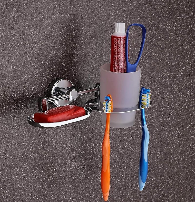 iSTAR Stainless Steel Wall Mounted Tumbler Holder for Bathroom and Wash Basin | Glass Toothbrush Holder | Soap Dish Stand | Toothpaste Holder | Bathroom Accessories (Silver, Pack of 1) - Image 1