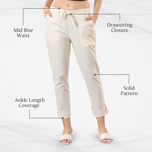 TRASA Ultra Soft Cotton Regular and Plus 8 Colour Cotton Pants for Womens and Girls, Cream - M - Image 3