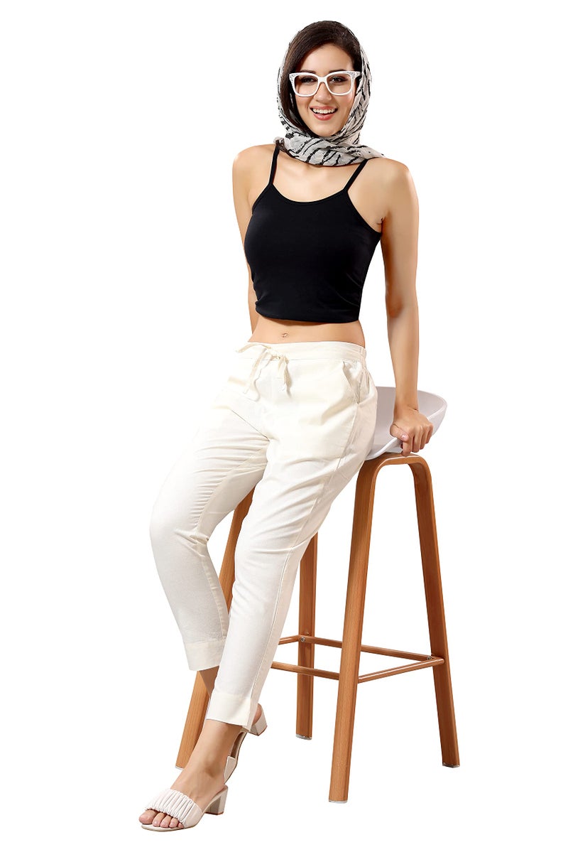 TRASA Ultra Soft Cotton Regular and Plus 8 Colour Cotton Pants for Womens and Girls, Cream - M - Image 5
