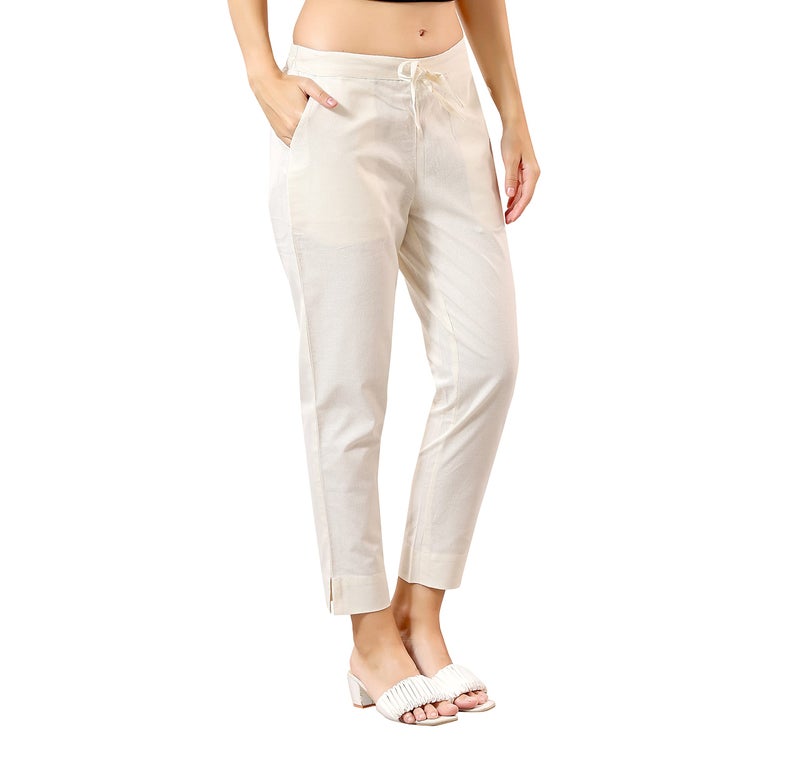 TRASA Ultra Soft Cotton Regular and Plus 8 Colour Cotton Pants for Womens and Girls, Cream - M - Image 1