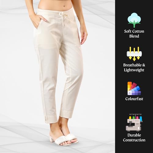 TRASA Ultra Soft Cotton Regular and Plus 8 Colour Cotton Pants for Womens and Girls, Cream - M - Image 4