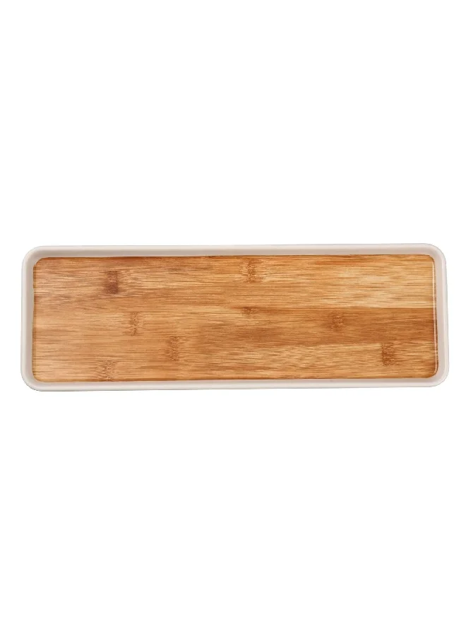 Felli Elegant Durable Rectangular Melamine and Bamboo Serving Tray Brown and White 2 x 12 x 35 cm Y1K150041-PH051-A
