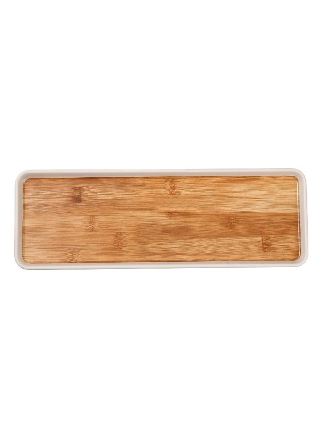 Felli Elegant Durable Rectangular Melamine and Bamboo Serving Tray Brown and White 2 x 12 x 35 cm Y1K150041-PH051-A 