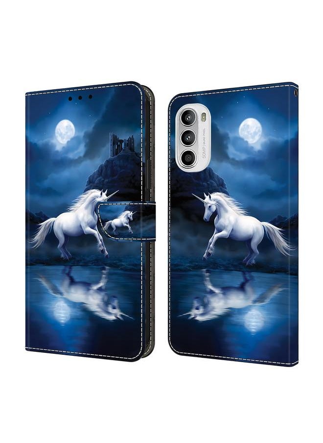 زبون - جراب هاتف جلدي مطلي بالكريستال لهاتف Motorola Moto G52 4G/G82 (حصان أبيض) - Image 1