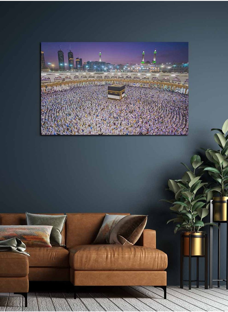 LOWHA Framed Canvas Wall Art Stretched Over Wooden Frame with islamic Art The Kaaba Painting  - Image 2