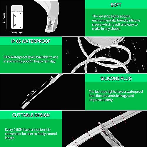 XERGY Led Neon Strip Lights 16.5Ft-Waterproof Indoor/Outdoor for Home Decoration & Custom Sign-Warm White (12V 2A Power Adapter Included),5 Meters - Image 2