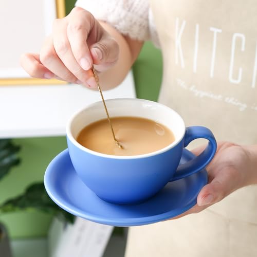 Yundu Ceramics Latte Cup and Saucer - 10 oz for Cappuccino,Tea,Cafe Mocha, Set of 4,Matte Mixed Color - Image 5