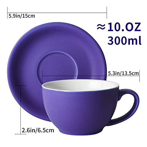 Yundu Ceramics Latte Cup and Saucer - 10 oz for Cappuccino,Tea,Cafe Mocha, Set of 4,Matte Mixed Color - Image 3