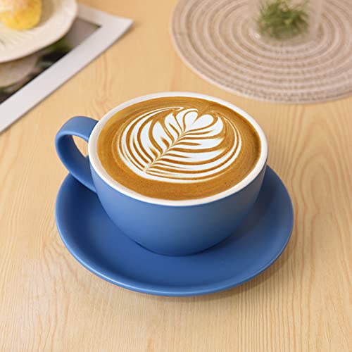 Yundu Ceramics Latte Cup and Saucer - 10 oz for Cappuccino,Tea,Cafe Mocha, Set of 4,Matte Mixed Color - Image 2