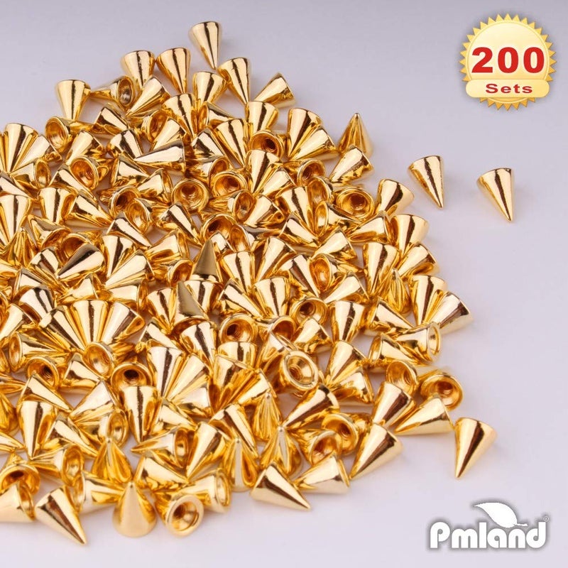 PMLAND 200 Sets/Pairs 9.5mm Gold Cone Spikes Screwback Studs DIY Craft Cool Rivets Punk - Image 2