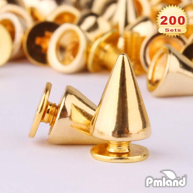 PMLAND 200 Sets/Pairs 9.5mm Gold Cone Spikes Screwback Studs DIY Craft Cool Rivets Punk - Image 5