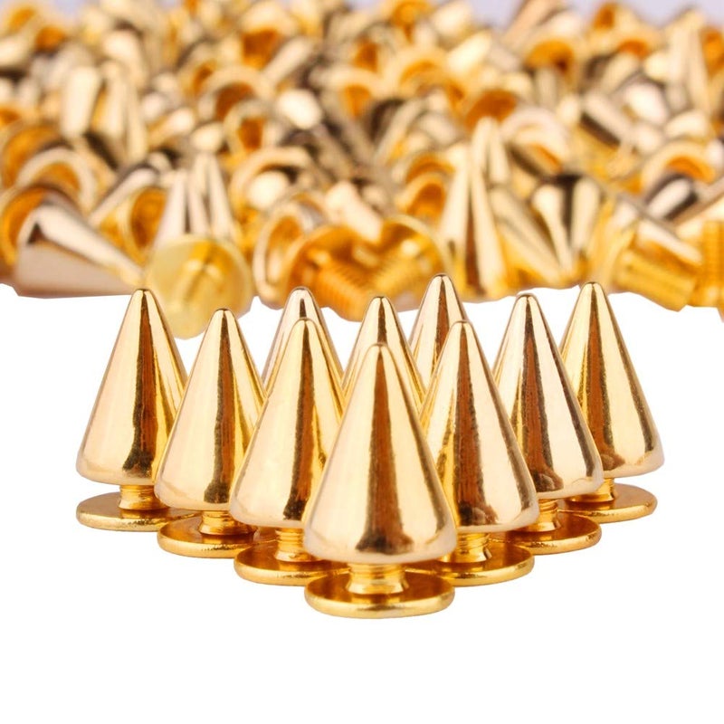 PMLAND 200 Sets/Pairs 9.5mm Gold Cone Spikes Screwback Studs DIY Craft Cool Rivets Punk - Image 1