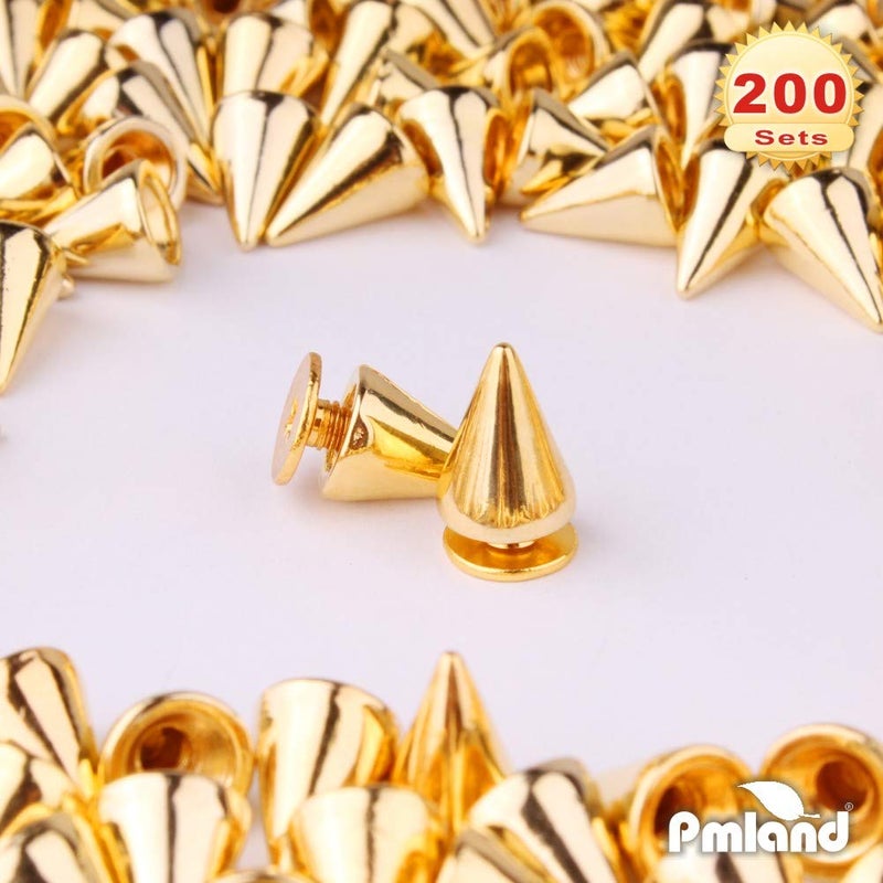 PMLAND 200 Sets/Pairs 9.5mm Gold Cone Spikes Screwback Studs DIY Craft Cool Rivets Punk - Image 4