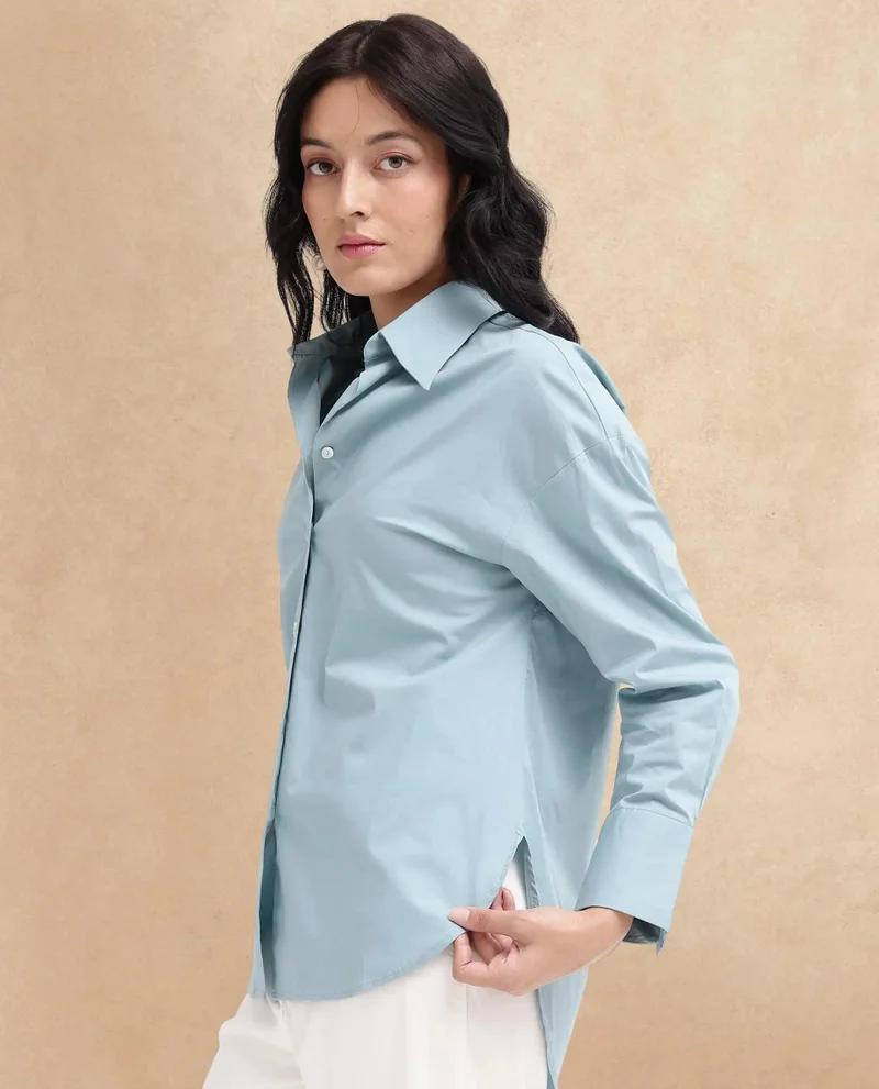 Rareism Women's Boxy Fit Blue Shirt