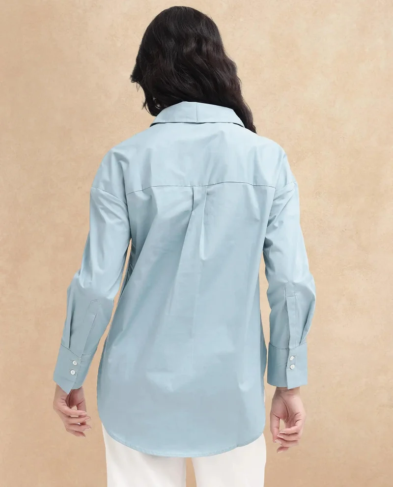 Rareism Women's Boxy Fit Blue Shirt