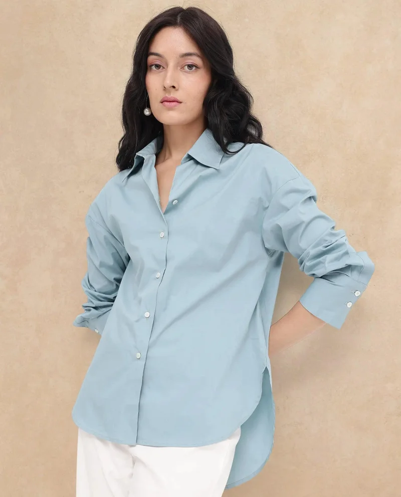 Rareism Women's Boxy Fit Blue Shirt