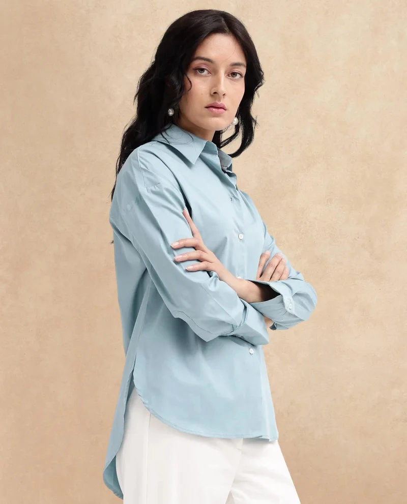 Rareism Women's Boxy Fit Blue Shirt