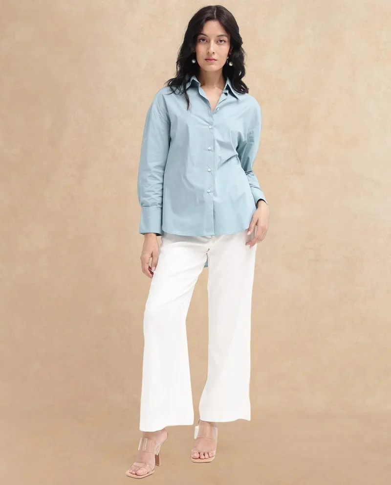 Rareism Women's Boxy Fit Blue Shirt