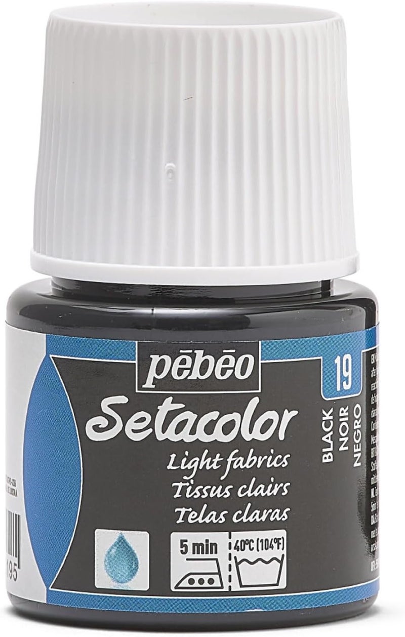 PEBEO Setacolor Light Fabric Paint - 45ml Bottle in Black - Image 1